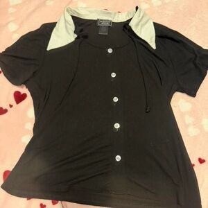 Modern Soul Black Blouse with Light Gray Collar